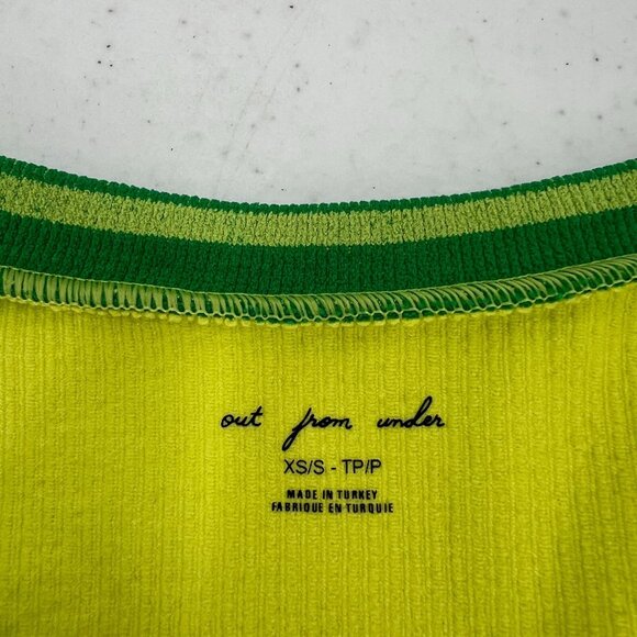 Out From Under Crop Top XS/S Yellow Green Trim Ribbed Notch Neck Seamless Tee - Picture 3 of 9